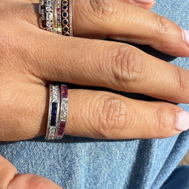 Vintage Art Deco 18k White Gold Ruby and Diamond Eternity Ring