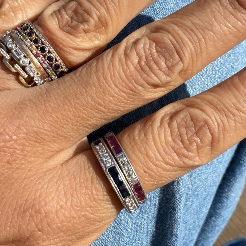 Vintage Art Deco 18k White Gold Ruby and Diamond Eternity Ring