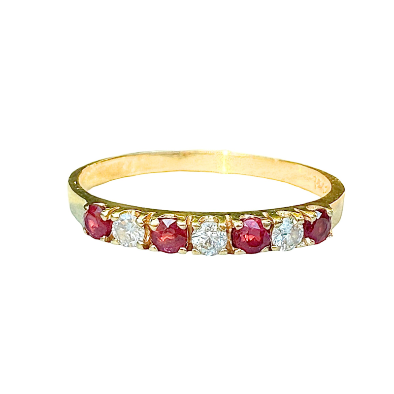 14k Yellow Gold Ruby and Diamond Band Ring