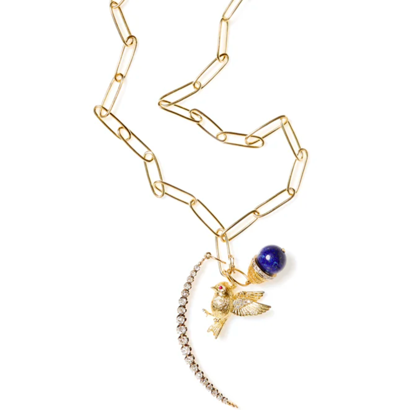 Jenna Blake 18k Yellow Gold Diamond and Ruby Swallow Charm