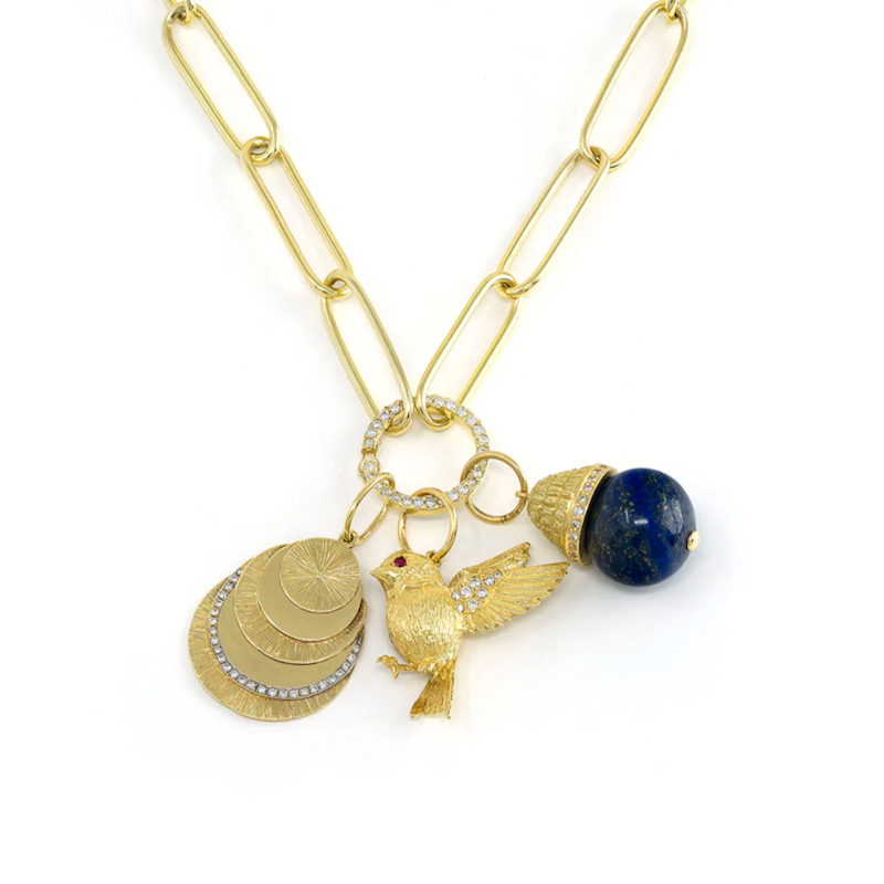 Jenna Blake 18k Yellow Gold Diamond and Ruby Swallow Charm