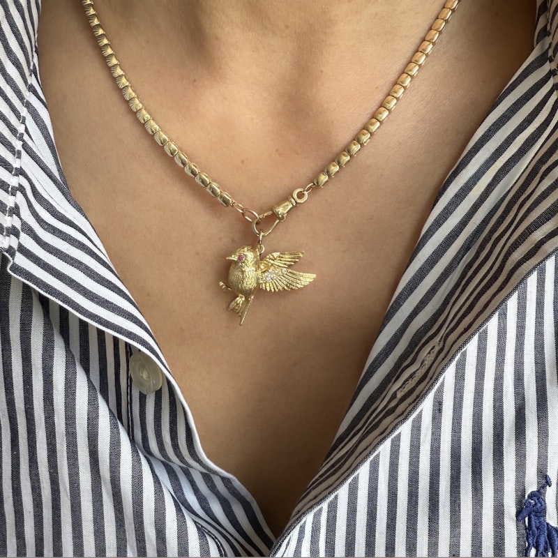 Jenna Blake 18k Yellow Gold Diamond and Ruby Swallow Charm