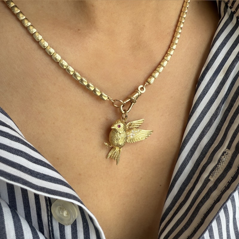 Jenna Blake 18k Yellow Gold Diamond and Ruby Swallow Charm