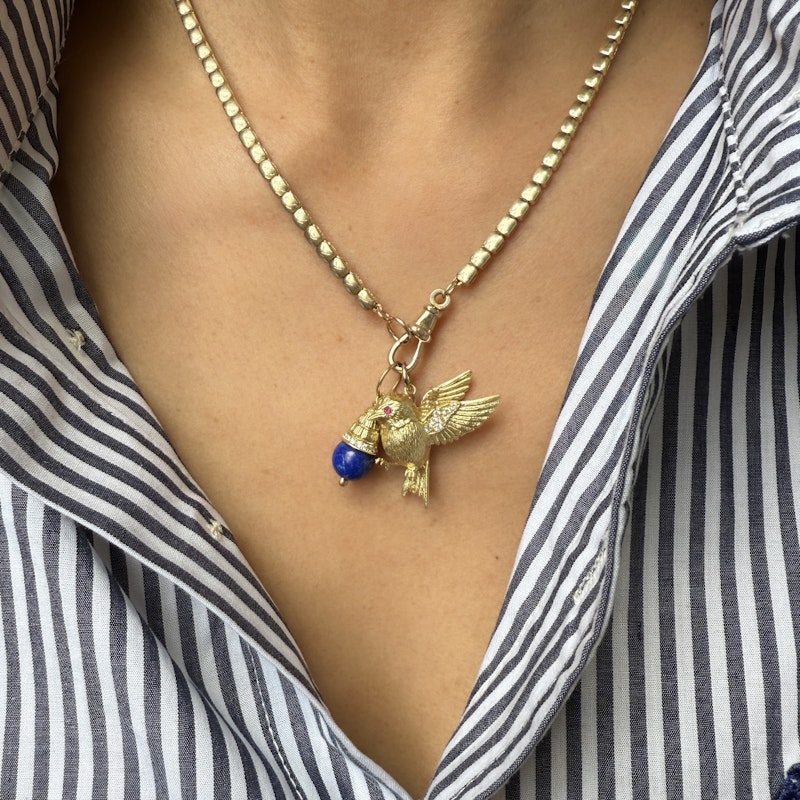 Jenna Blake 18k Yellow Gold Diamond and Ruby Swallow Charm