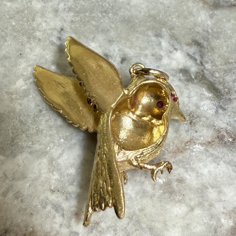 Jenna Blake 18k Yellow Gold Diamond and Ruby Swallow Charm