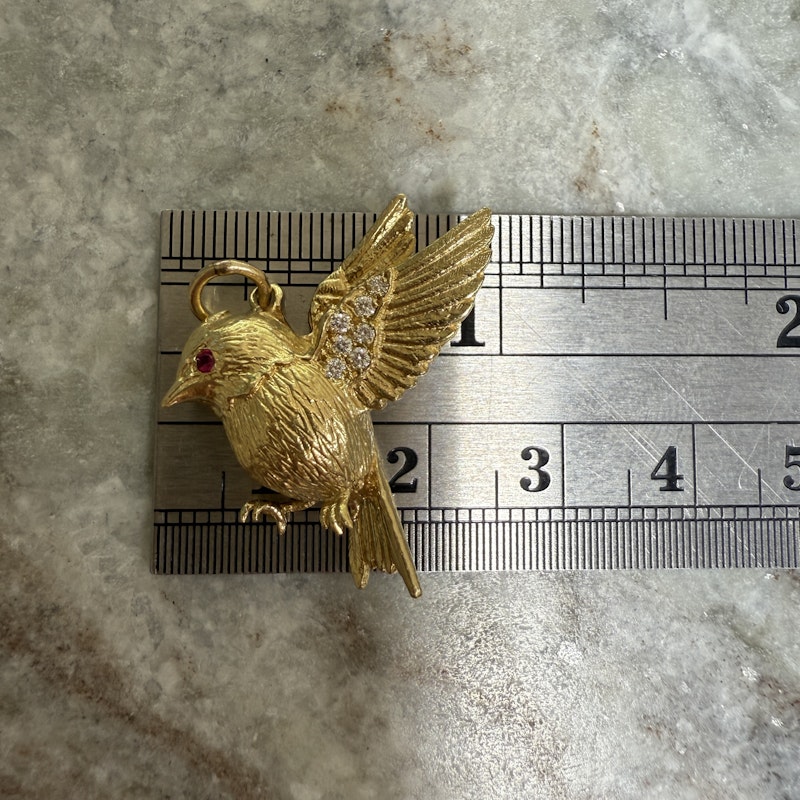 Jenna Blake 18k Yellow Gold Diamond and Ruby Swallow Charm