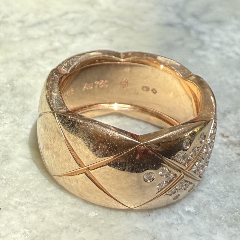 Chanel 18k Rose Gold Diamond Coco Crush Large Ring