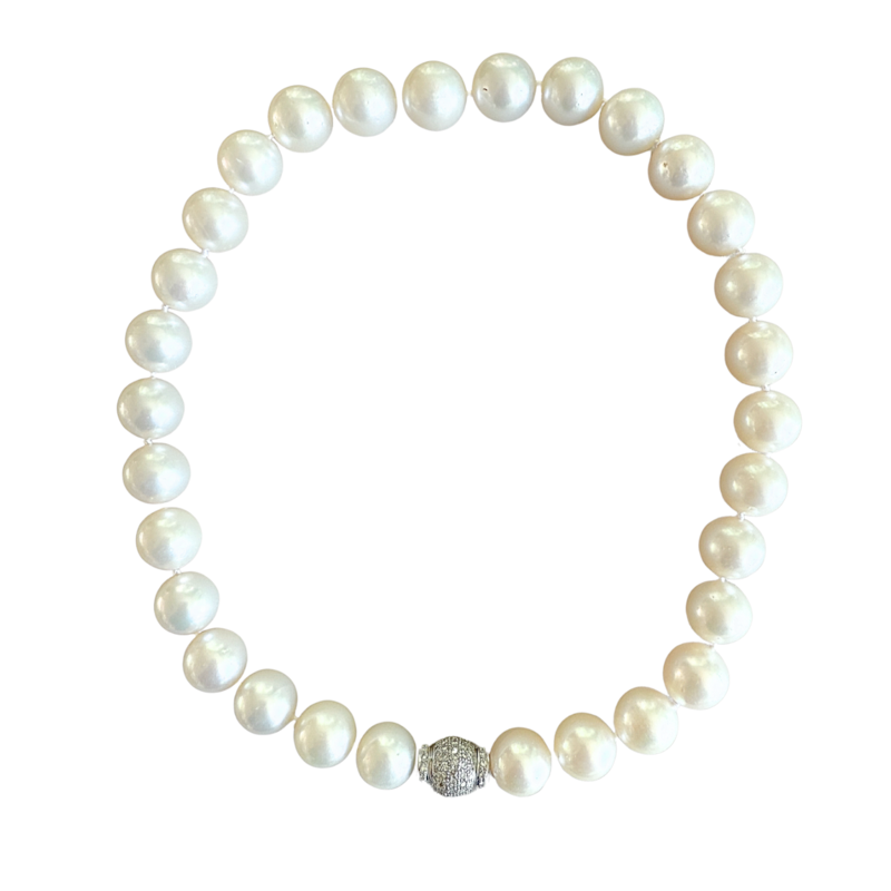Vintage South Sea Pearl Necklace with 18k White Gold Diamond Clasp