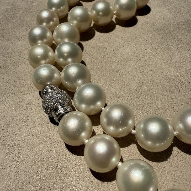 Vintage South Sea Pearl Necklace with 18k White Gold Diamond Clasp