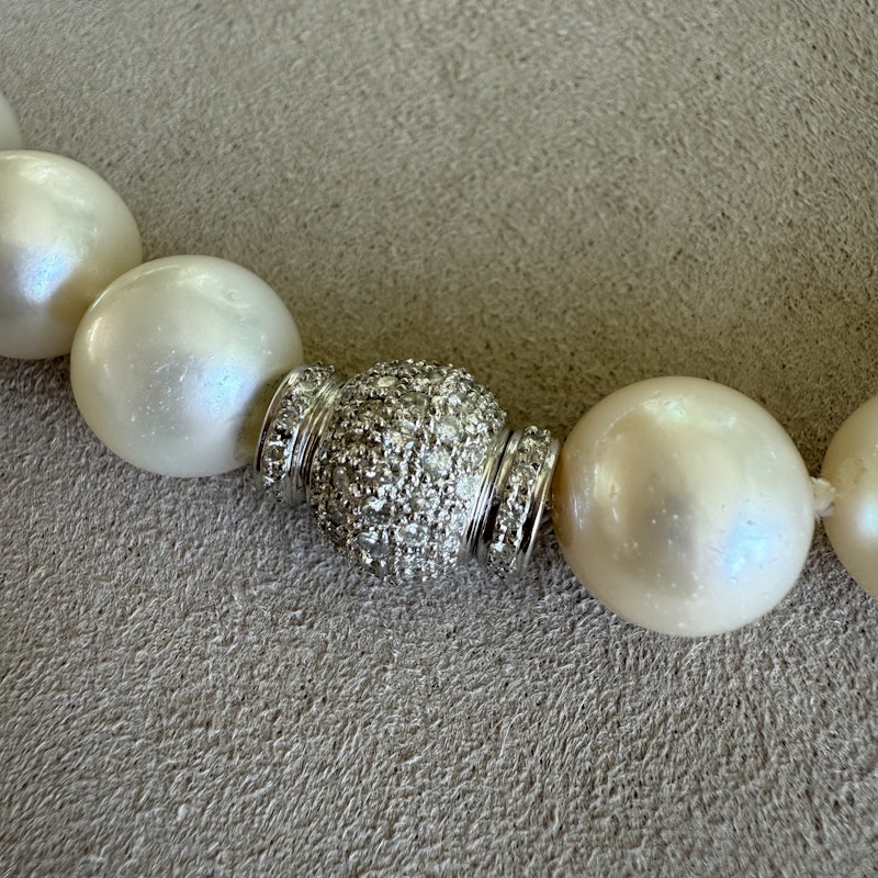 Vintage South Sea Pearl Necklace with 18k White Gold Diamond Clasp