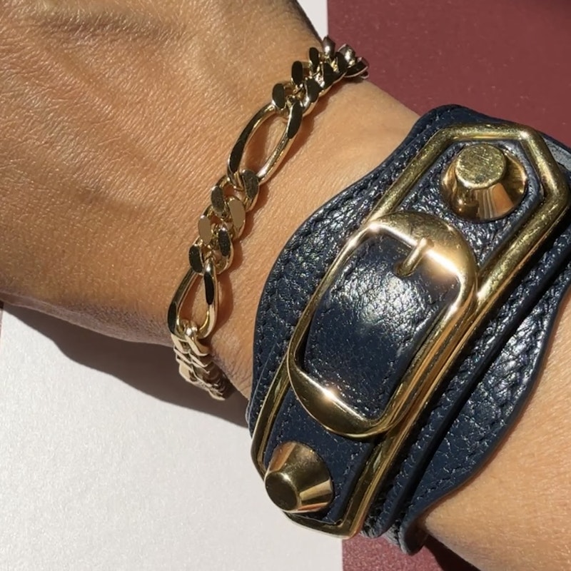 Balenciaga Leather Ligne Classic Wrap Bracelet - Blue, Gold