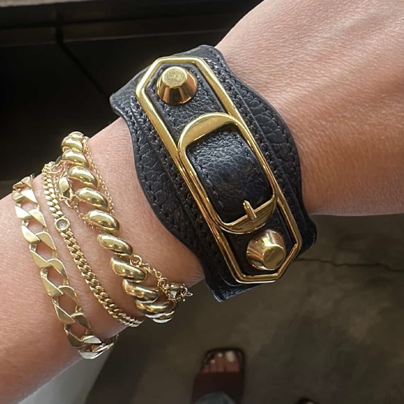 Balenciaga Leather Ligne Classic Wrap Bracelet - Blue, Gold