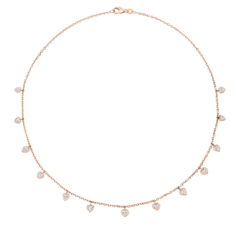 18k Rose Gold Bezel Set Diamond Heart Dangle Necklace