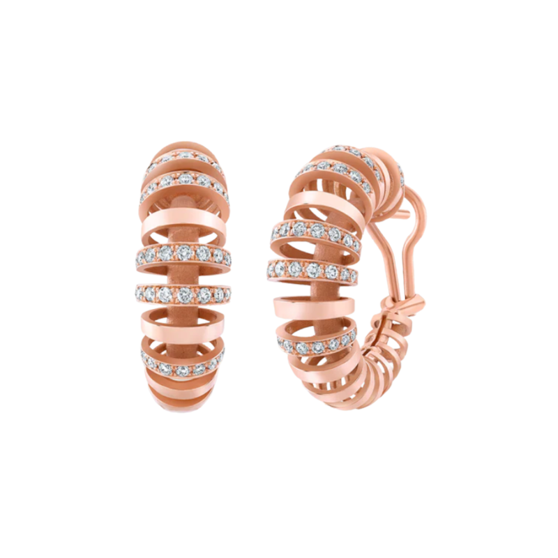 18k Rose Gold Diamond Spiral Hoop Earrings