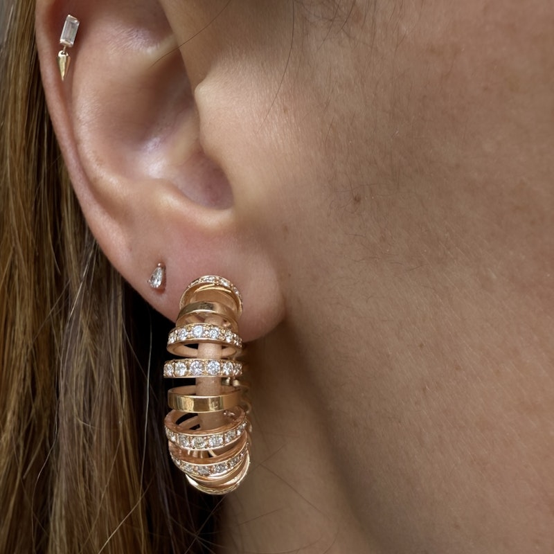 18k Rose Gold Diamond Spiral Hoop Earrings