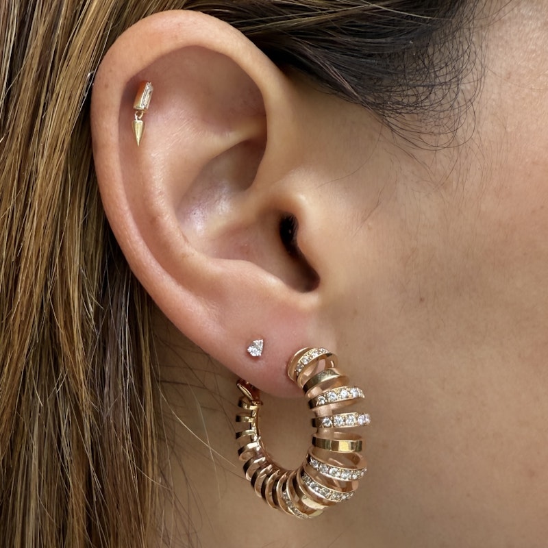 18k Rose Gold Diamond Spiral Hoop Earrings