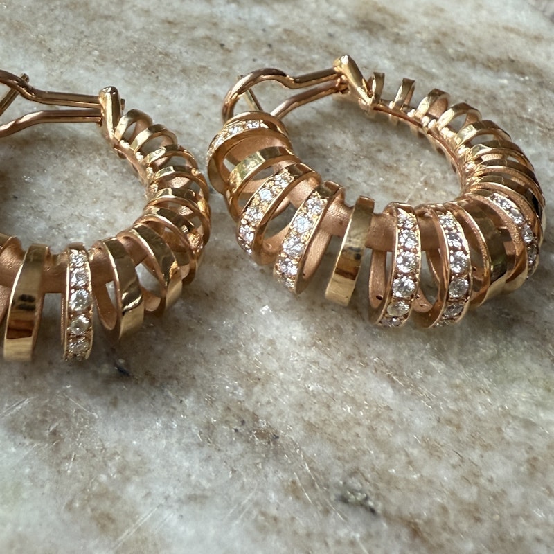 18k Rose Gold Diamond Spiral Hoop Earrings