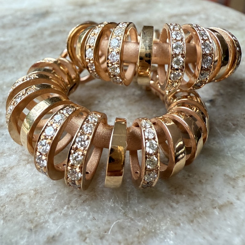 18k Rose Gold Diamond Spiral Hoop Earrings