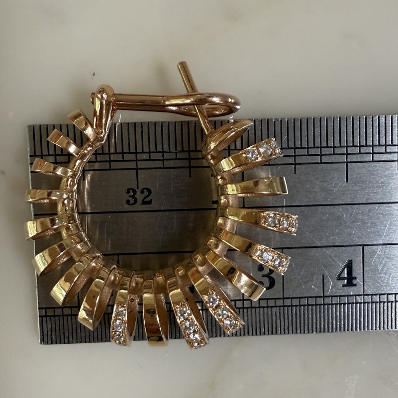 18k Rose Gold Diamond Spiral Hoop Earrings