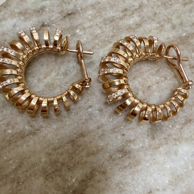 18k Rose Gold Diamond Spiral Hoop Earrings