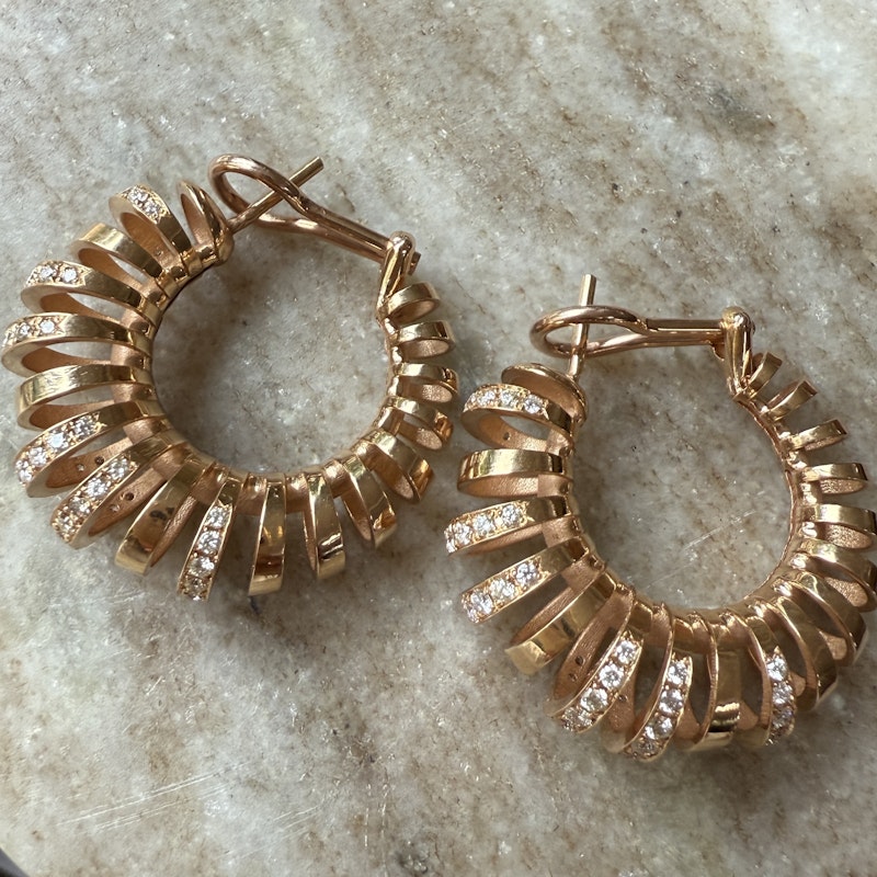 18k Rose Gold Diamond Spiral Hoop Earrings