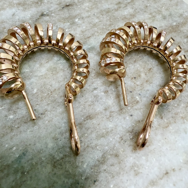 18k Rose Gold Diamond Spiral Hoop Earrings