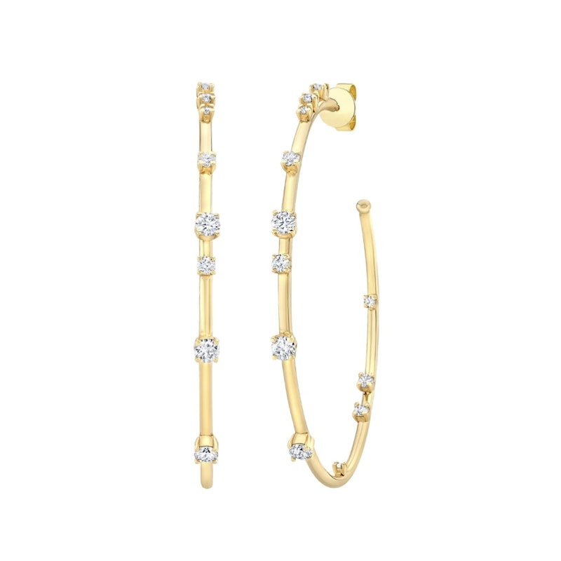 18k Yellow Gold Celestial Diamond Hoop Earrings