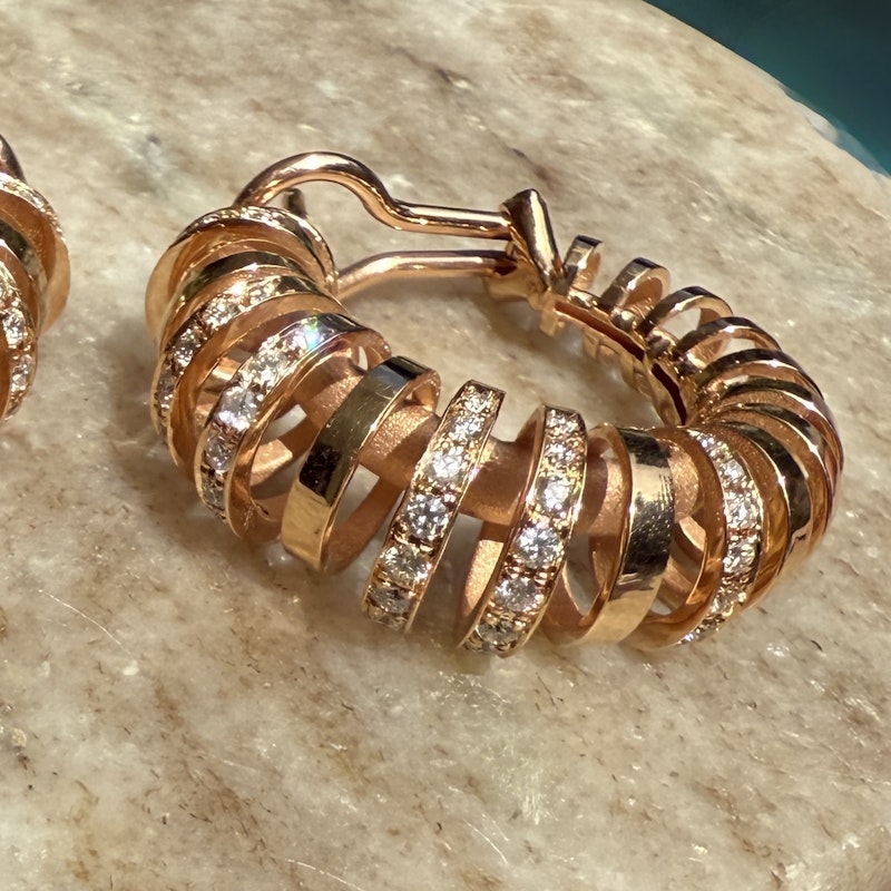 18k Rose Gold Diamond Spiral Hoop Earrings