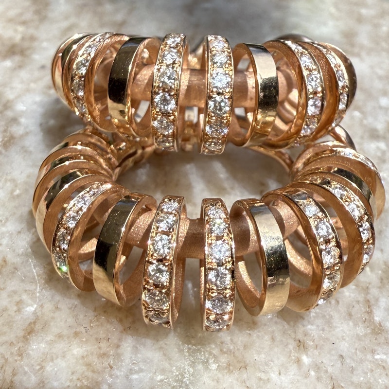 18k Rose Gold Diamond Spiral Hoop Earrings