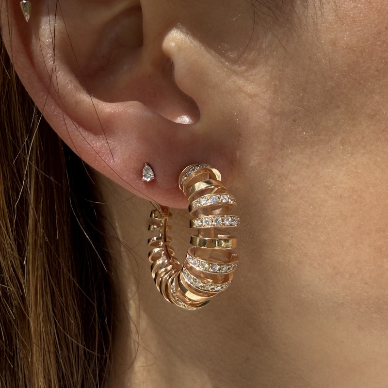 18k Rose Gold Diamond Spiral Hoop Earrings