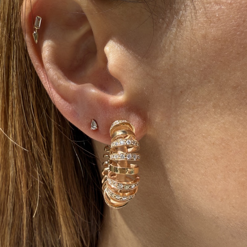 18k Rose Gold Diamond Spiral Hoop Earrings