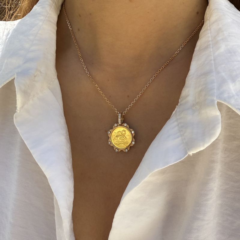 18k Rose Gold Angel Coin Necklace