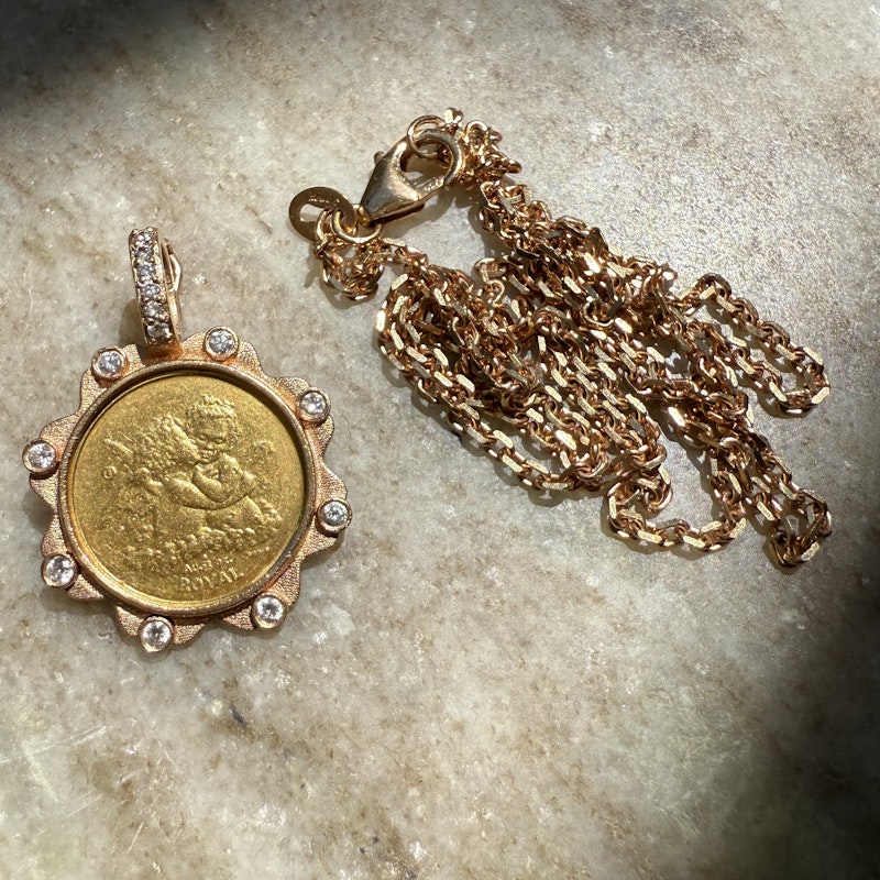18k Rose Gold Angel Coin Necklace