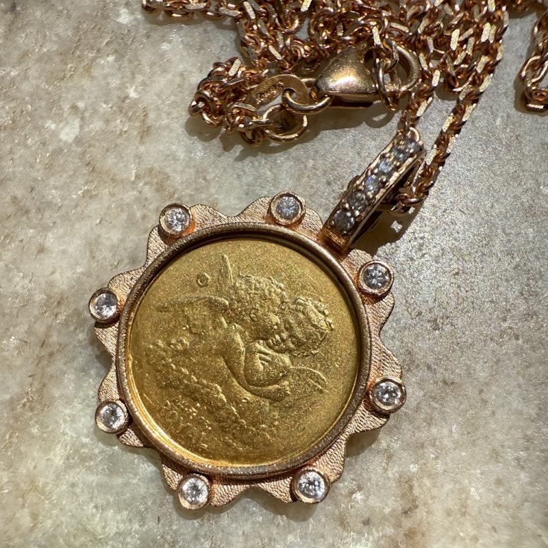 18k Rose Gold Angel Coin Necklace