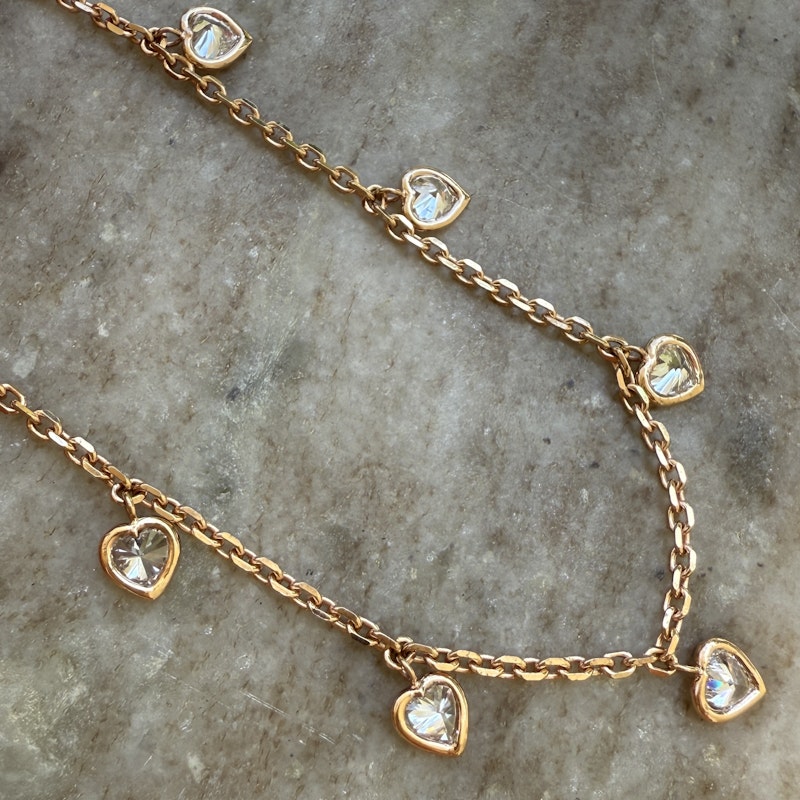 18k Rose Gold Bezel Set Diamond Heart Dangle Necklace