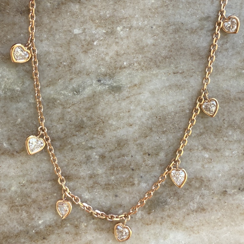 18k Rose Gold Bezel Set Diamond Heart Dangle Necklace