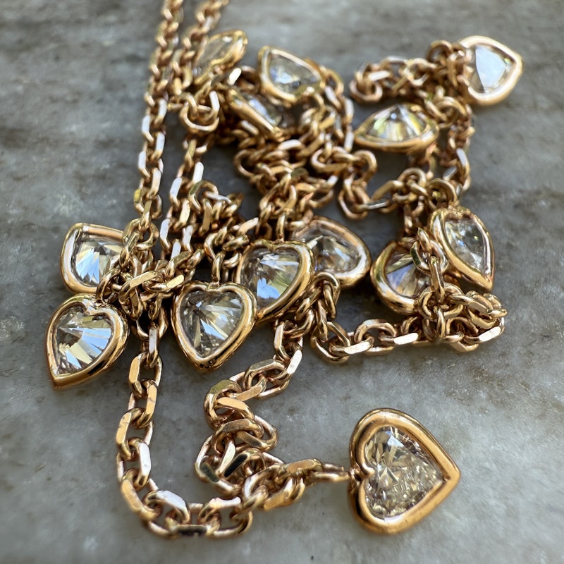 18k Rose Gold Bezel Set Diamond Heart Dangle Necklace