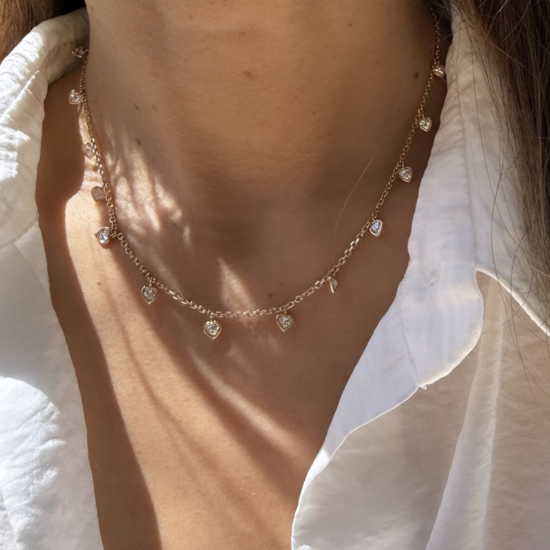 18k Rose Gold Bezel Set Diamond Heart Dangle Necklace