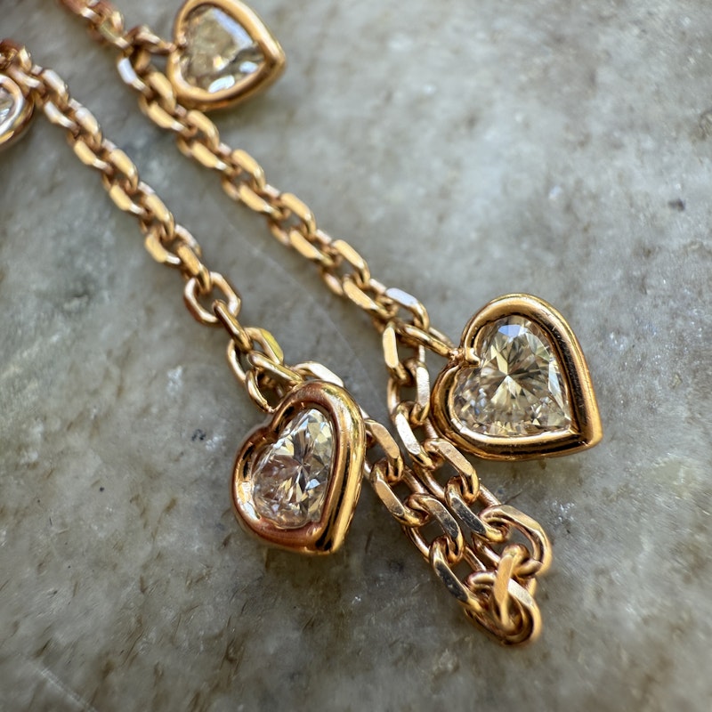 18k Rose Gold Bezel Set Diamond Heart Dangle Necklace