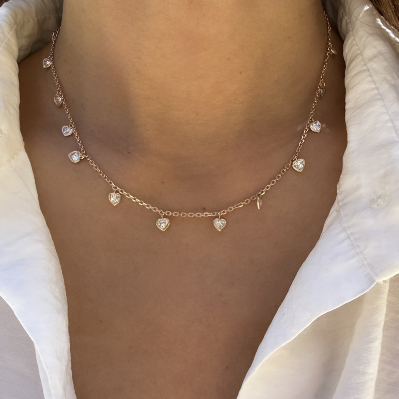 18k Rose Gold Bezel Set Diamond Heart Dangle Necklace