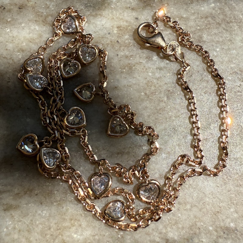 18k Rose Gold Bezel Set Diamond Heart Dangle Necklace