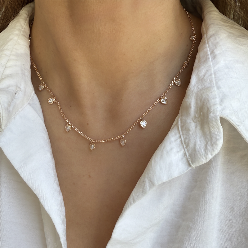 18k Rose Gold Bezel Set Diamond Heart Dangle Necklace