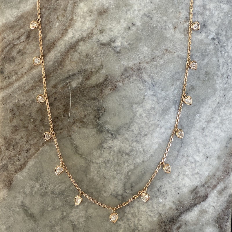 18k Rose Gold Bezel Set Diamond Heart Dangle Necklace