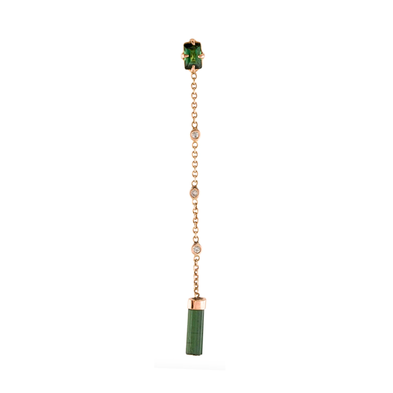 Jacquie Aiche 14k Rose Gold Tourmaline and Diamond Drop Earring