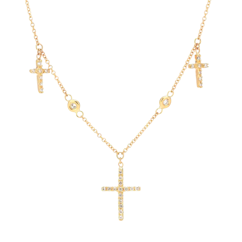Jacquie Aiche 14k Yellow Gold and Diamond Triple Cross Necklace
