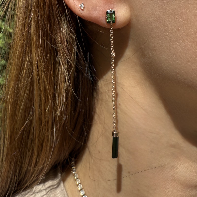 Jacquie Aiche 14k Rose Gold Tourmaline and Diamond Drop Earring