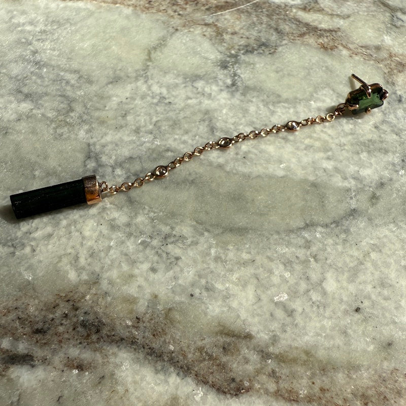 Jacquie Aiche 14k Rose Gold Tourmaline and Diamond Drop Earring
