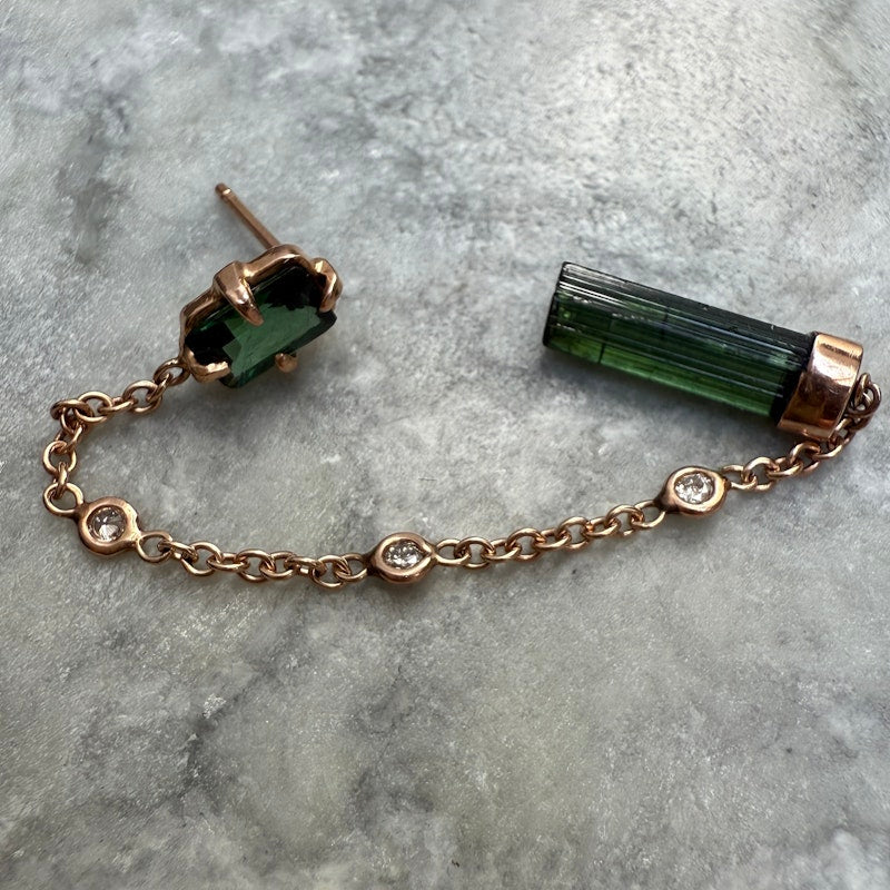 Jacquie Aiche 14k Rose Gold Tourmaline and Diamond Drop Earring