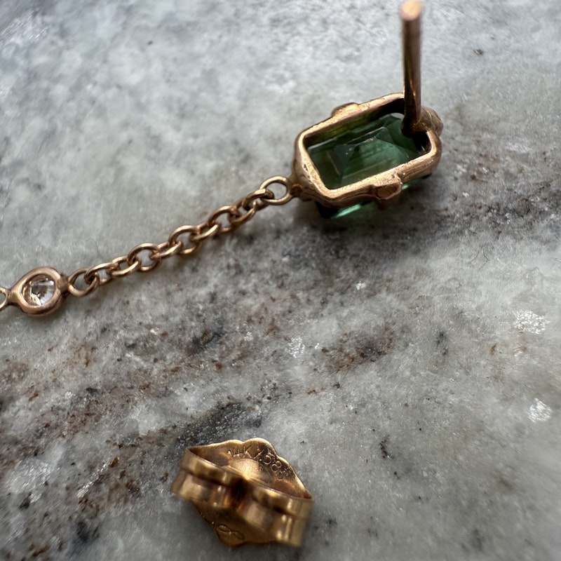 Jacquie Aiche 14k Rose Gold Tourmaline and Diamond Drop Earring