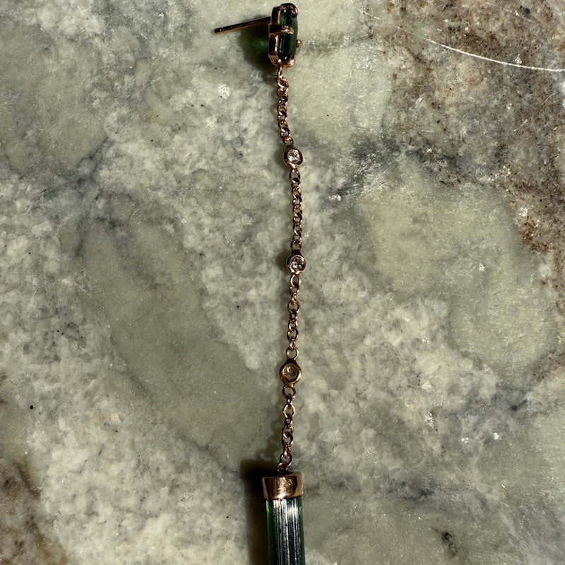 Jacquie Aiche 14k Rose Gold Tourmaline and Diamond Drop Earring